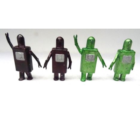Johillco RARE 'Suitcase Robots' a complete set of the standing and walking robots in metallic claret and lime green (Conditio