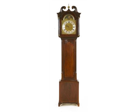A strung mahogany eight-day longcase clock, c.1780, by George Hewitt, Marlborough, the arched, brass dial with a painted moon