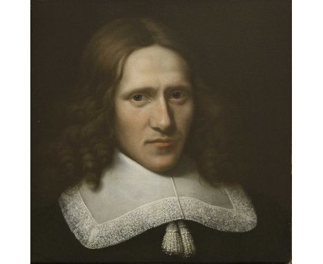 Dutch School, c.1650 PORTRAIT OF JOHN MILTON (1604-1674), BUST LENGTH, IN A BLACK DOUBLET WITH WHITE LACE COLLAR Oil on canva