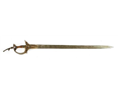 A straight sword (firangi) , India, 18th/19th century, the blade with an inventory mark, in scabbard, 109cm long Provenance: 