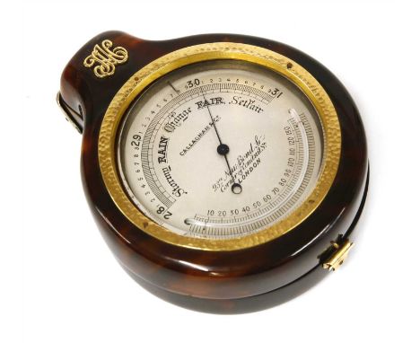 A brass-cased desk barometer, by 'Callaghan &amp; Co., 23a New Bond Street, corner of Conduit Street, London', with a curved 