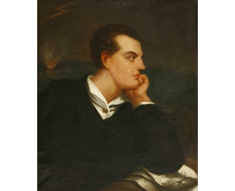After Richard Westall (1765-1836) PORTRAIT OF GEORGE GORDON BYRON, 6TH BARON BYRON (1788-1824), HALF LENGTH, IN PROFILE Oil o