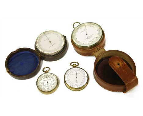 Four 'Pocket' barometers, the first in a leather case, by Stanley, Grt Turnstile, London, No. 2581, with altimeter, 0-3000 me