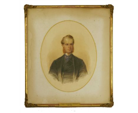 L… Fischer (Continental, 19th century) PORTRAIT OF JAMES EMERSON TENNENT (1804-1869), HALF LENGTH, WEARING A BLACK JACKET AND