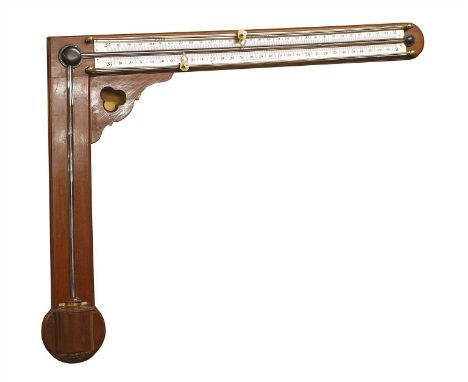 A mahogany signpost barometer, 19th century, by 'Negretti and Zambra, Scientific Instrument Makers, London', the angled arm w