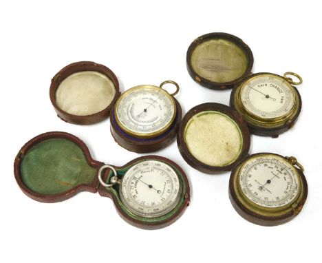 Four pocket barometers, the first, silver with altimeter 1000 - 10000 feet, 4.9cm diameter, the second brass cased with altim