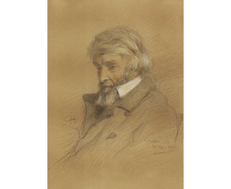 Robert Herdman RSA RSW (1829-1888) PORTRAIT OF THOMAS CARLYLE(1795-1881), BUST LENGTH Signed with monogram and inscribed 'Che