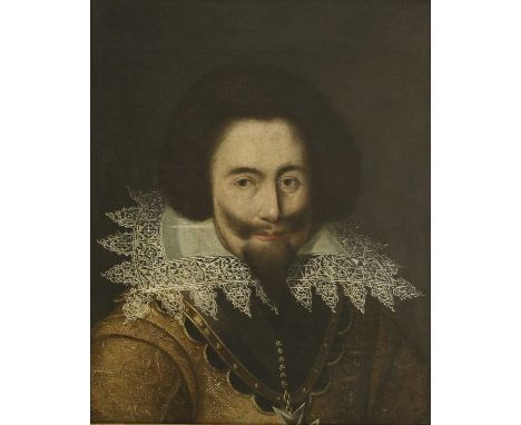 Follower of Michiel van Mierevelt PORTRAIT OF A GENTLEMAN, BUST LENGTH, IN A LACE RUFF AND GOLD COAT Oil on canvas 57.5 x 45.