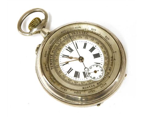 A Swiss pocket watch/barometer, in a silver case, stamped 'argent fin', inscribed 'Montre Barometre Bte SGDG', the enamel dia