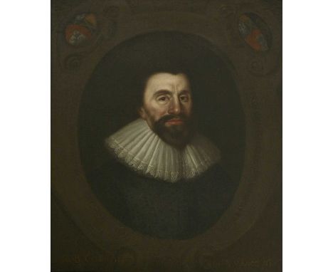 After Cornelis Jonson PORTRAIT OF SIR ROBERT BRUCE COTTON (1517-1631), BUST LENGTH, IN A BLACK DOUBLET WITH WHITE LACE COLLAR