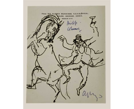 *Sir Alfred James Munnings PRA RWS (1878-1959) A SKETCH OF A MAN AND A HORSE Pen and ink, together with some correspondence f