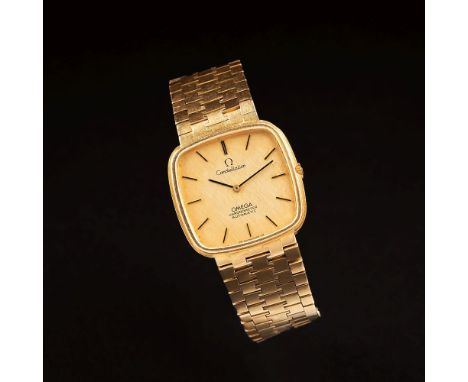 Omega gegr. 1848 in La Chaux-de-Fonds. Herren-Armbanduhr Constellation Chronometer. Um 1970. 18 kt. GG, poliert, ziseliert, g