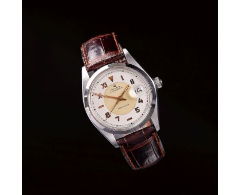 Rolex reg. 1908. Herren-Armbanduhr Oysterdate Precision 'Bullseye'. 1960er. Edelstahl. Handaufzug. Zweifarbiges Zifferblatt, 