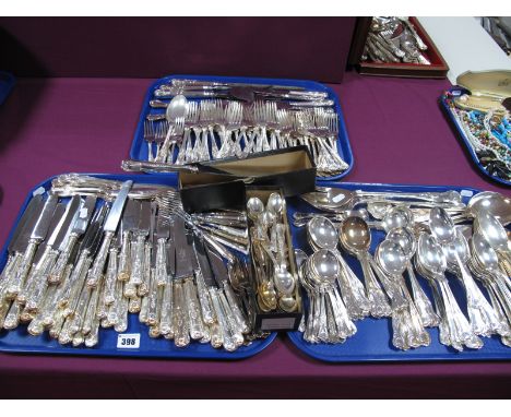 A Large Collection of Assorted Kings Pattern Plated Cutlery, including large long handled serving knife and fork, three piece