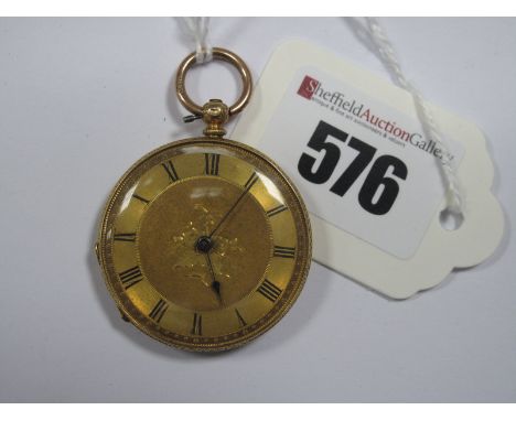 A Diamond and Enamel Set Ladies Fob Watch, the foliate engraved dial with black Roman numerals, within case (case back detach