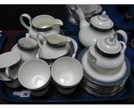A Royal Doulton 'Sherbrooke' Tea Service, tea pot, cream jug, plates, cups and saucers, cake plate:- One Tray (thirty one pie