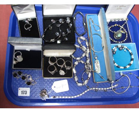 A Collection of Assorted Modern QVC and Other Jewellery, including large "925" sapphire cluster dress ring, opal and sapphire