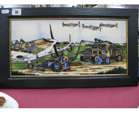 A Moorcroft Pottery Plaque 'Prepare to Scramble', numbered edition 363, designed by Paul Hilditch, 18.5 x 39cm.