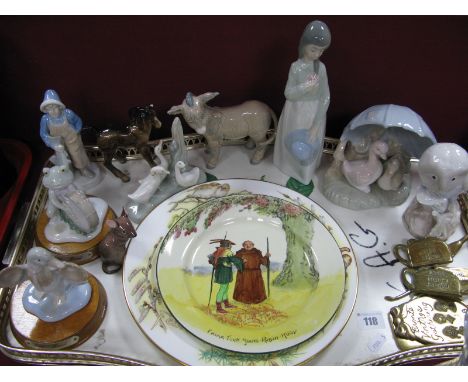 Nao Donkey and Girl, other figures, brassware:- One Tray