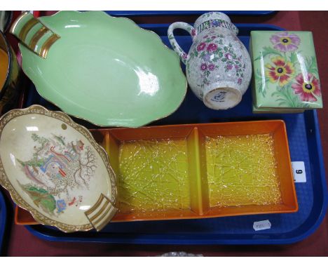 Carlton Ware - 2847 three sectional hors d'oeuvre dish of rectangular form, chinoiserie plus pale green oval dishes. Lidded f