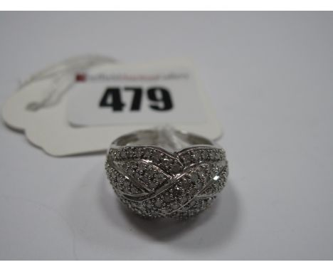 A Modern 9ct White Gold Diamond Set Dress Ring, of shaped crossover design, stamped "9K" "1.00ct".