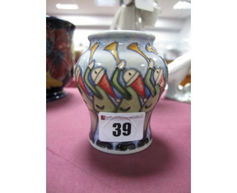 A Moorcroft Pottery Vase, painted in the 'Trial' Eleven Pipers Piping design from the Twelve Days of Christmas series by Kerr