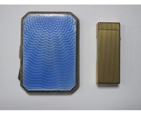 A Blue Enamel Cigarette Case; together with a Dunhill cigarette lighter. (2)