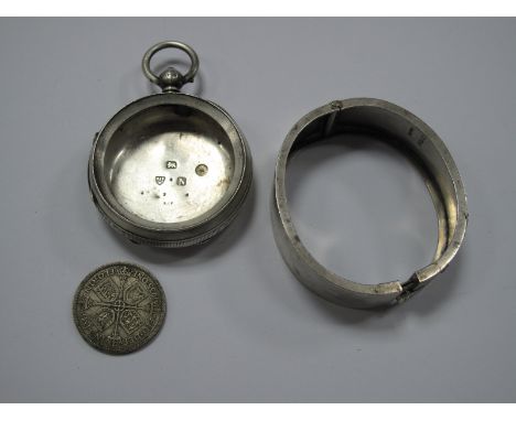A Wide Hallmarked Silver Bangle, of Aesthetic style, Birmingham 1884, hinged to snap clasp; a Chester hallmarked silver pocke