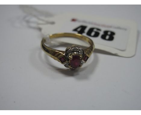 A Modern Diamond Set Ring, oval four claw set to the centre, between square offset  rubover shoulders, stamped "375".