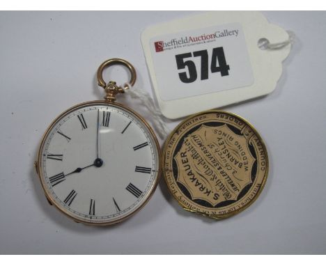 A Fob Watch, the white dial with black Roman numerals, within engine turned and engraved case stamped "K14".