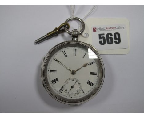 A Hallmarked Silver Cased Openface Pocketwatch, the white dial with black Roman numerals and seconds subsidiary dial, within 