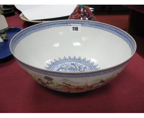 A Chinese Mid XX Century Enamelled Eggshell Circular Bowl, decorated with boys playing musical instruments before boats in a 