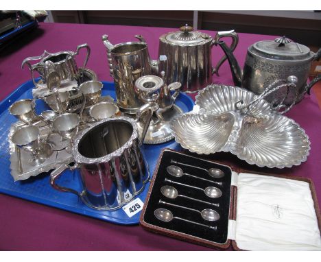 A Set of Six Hallmarked Silver Coffee Spoons, a Goldsmiths &amp; Silversmiths Co offering dish, with twisted scroll handles, 