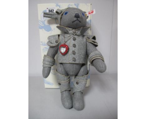 A Modern Steiff Jointed Teddy Bear Tin Man,#682940 'The Wizard of Oz', grey, 30cm high, heart shaped watch pendant, tag attac