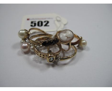 Modern 9ct White Gold QVC Pearl Set Ring, a child's cameo ring etc.