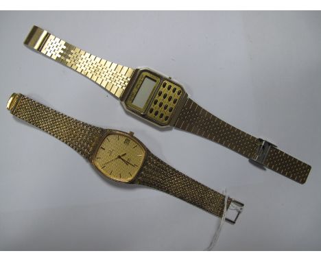 Omega; A Vintage De Ville Quartz Gent's Wristwatch, the signed dial with date aperture, the movement stamped "1332 Omega Swis