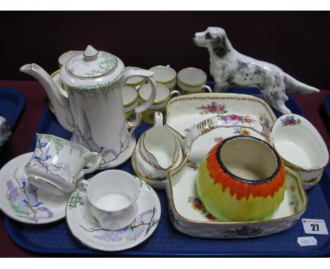 Aynsley Coffee Cups and Saucers, Carlton ware, tea pot, cream jug, tea cup, saucer, Hammersley Strawberry set (damaged):- One