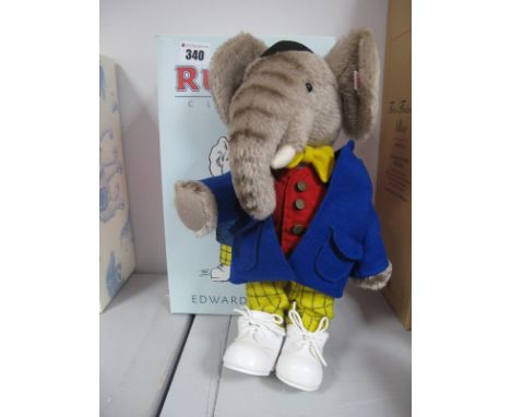 A Modern Steiff Rupert Classic Edward Trunk, Mohair, jointed, grey, 28cm high, Certified No 00082, boxed.