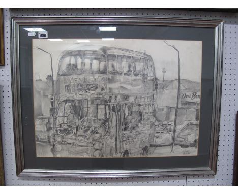 Gofirth? 'Ring Road Bus', pencil drawing, signed and dated 12.8.87 41 x 57.5cm.