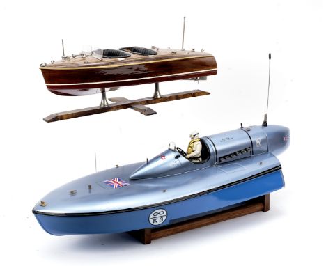 A radio controlled scale model of the Bluebird K3 Water Speed Record powerboat,battery powered model of Malcolm Campbell's 19