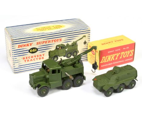 Dinky military a pair (1) 676 Armoured Personnel Carrier and (2) Scammell Recovery Tractor - both are finished in green with 