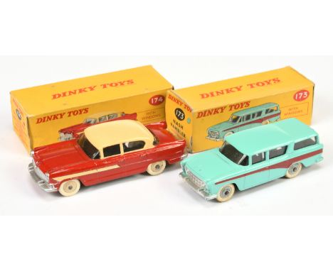 Dinky a pair of cars (1) 173 Nash Rambler, turquoise, dark red side flashes, silver trim, grey rigid hubs with white tyre san