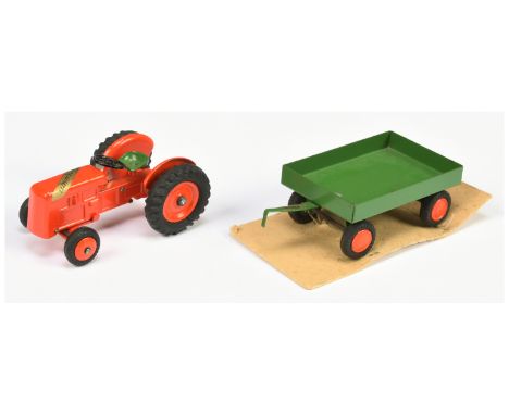 Tekno 460 Ferguson Tractor with trailer - orange body with green set with correct "Ferguson" decal on engine cover and traile