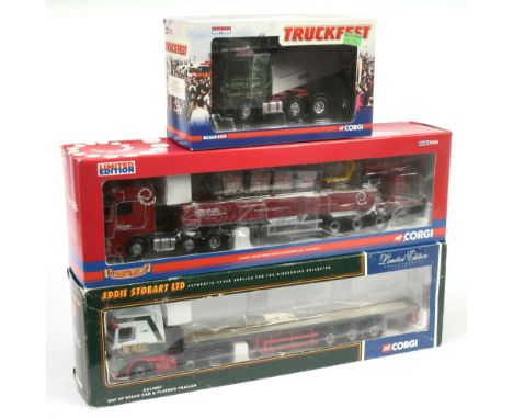 Corgi a group of 3 (1/50th) scale&nbsp; trucks (1) CC13207 DAF XF "Eddie Stobart", (2) CC13235 "Marshalls" and (3) CC13244 Ca