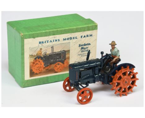 Britains 127F Fordson Major Tractor - dark blue, orange wheels (spud wheels), with figure driver Good Plus to Excellent (figu