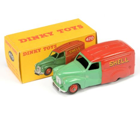 Dinky 470 Austin Van "Shell/BP" two-tone green and red including rigids hubs with smooth tyres, silver trim, Excellent Plus (