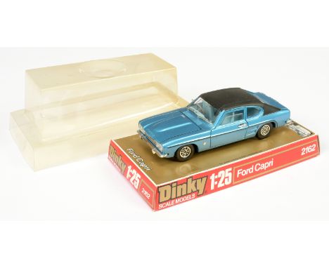 Dinky 2162 (1/25th scale) Ford Capri, metallic blue with black roof, pale blue interior, chrome trim, Excellent in a Good (ve