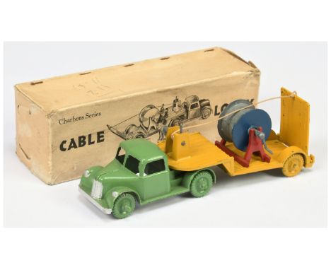 Charbens Series Cable Lorry - drab green unit and wheels with silver trim, yellow trailer and wheels with red stand and blue 