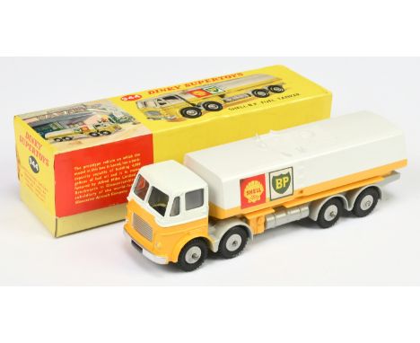 Dinky 944 Leyland Octopus 8-wheeled tanker "Shell/BP" - white, yellow, grey chassis and plastic hubs, silver trim, tow hook -