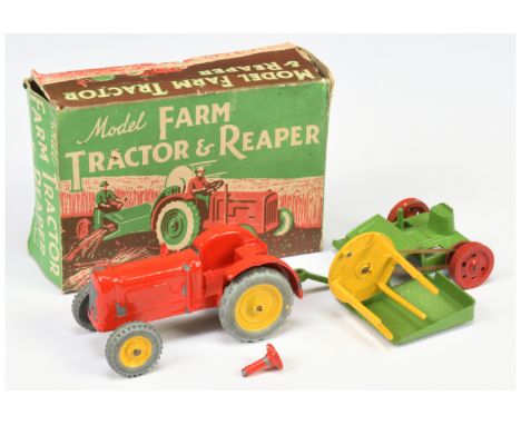 Charbens Series Farm Set - to include Tractor red, yellow wheels Fair to Good (steering wheel broken but present with reaper 